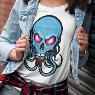 Camiseta Crepúsculo Gótico Azul Creíble Tentacle Skull Ligh