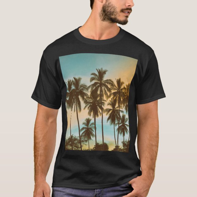 Camiseta Crepúsculo tropical: silueta de palma de coco (Anverso)