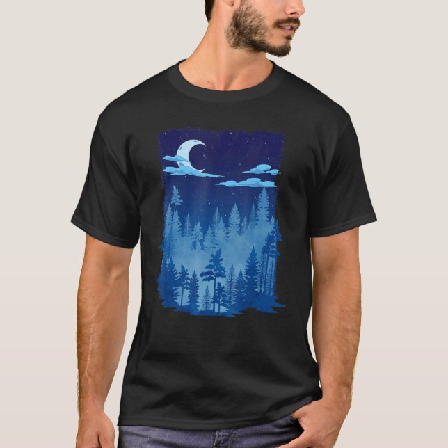 Camiseta Crescent Moon Outdoor Forest Trees Moonlight Natur (Anverso)