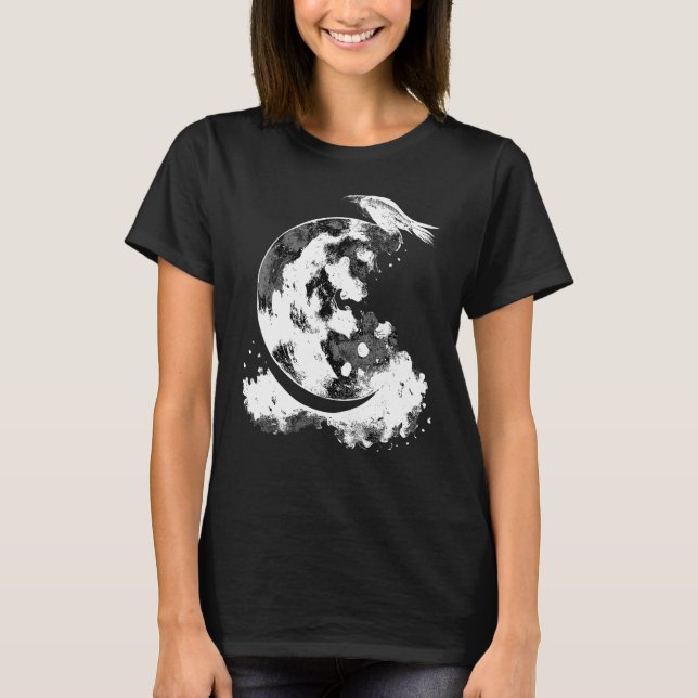 Camiseta Crescent Moon Raven Witch Gótico estético de astro (Anverso)