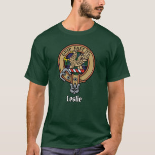 Camiseta Crest de Clan Leslie sobre tartán de caza