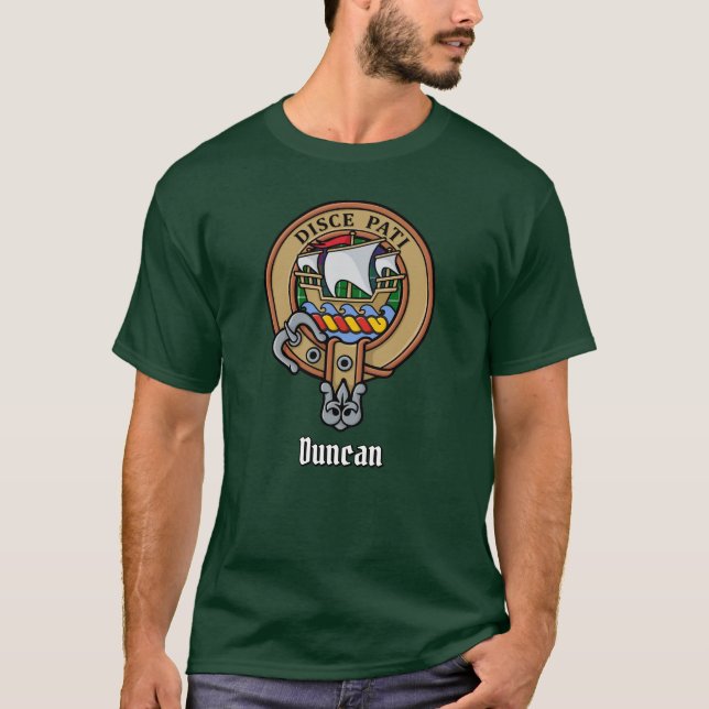 Camiseta Crest del Clan Duncan sobre tartán (Anverso)
