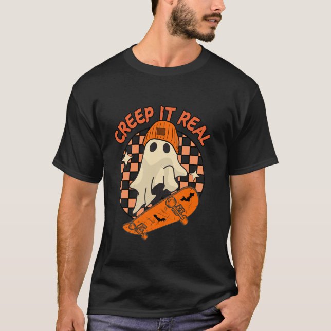 Camiseta Cresta Real Fantasma Skateboard Halloween Fall (Anverso)
