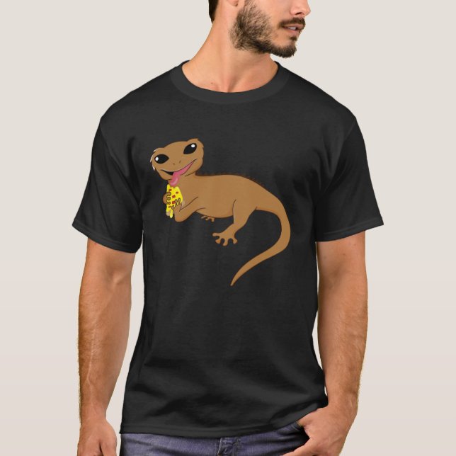 Camiseta Crested Geckos Cute Reptile Eating Pizza Lizard (Anverso)