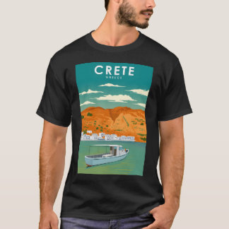Camiseta Crete Grecia Viñeta Afiche Mínimo de Viaje Retro