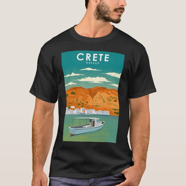 Camiseta Crete Grecia Viñeta Afiche Mínimo de Viaje Retro (Anverso)