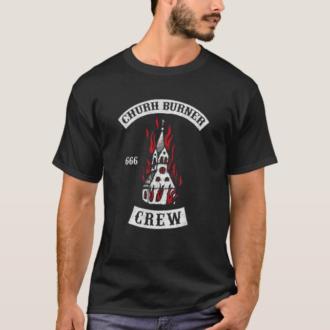 Camiseta Crew de Quemador de Iglesia 666 Gótico oculto Satá (Anverso)