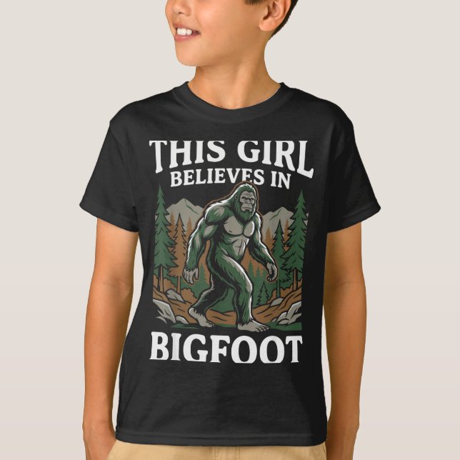 Camiseta creyente de bigfoot chica sasquatch bosque críptid (Anverso)