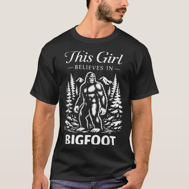 Camiseta creyente niña pie grande sasquatch criptido bosque (Anverso)