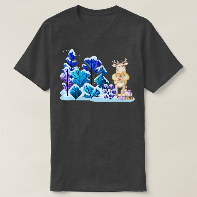 Camiseta Cría de ciervo en la selva alegre navidad  (Diseño del anverso)