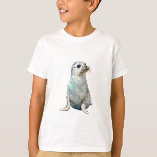 Camiseta Cría de foca manchada pintada con acuarela azul pa