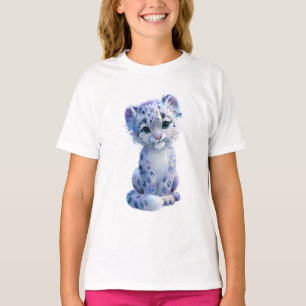 Camiseta Cría de leopardo de las nieves con acuarela brilla