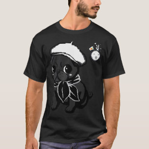 Camiseta Cría de Mops negro arte pixel luna y conejo