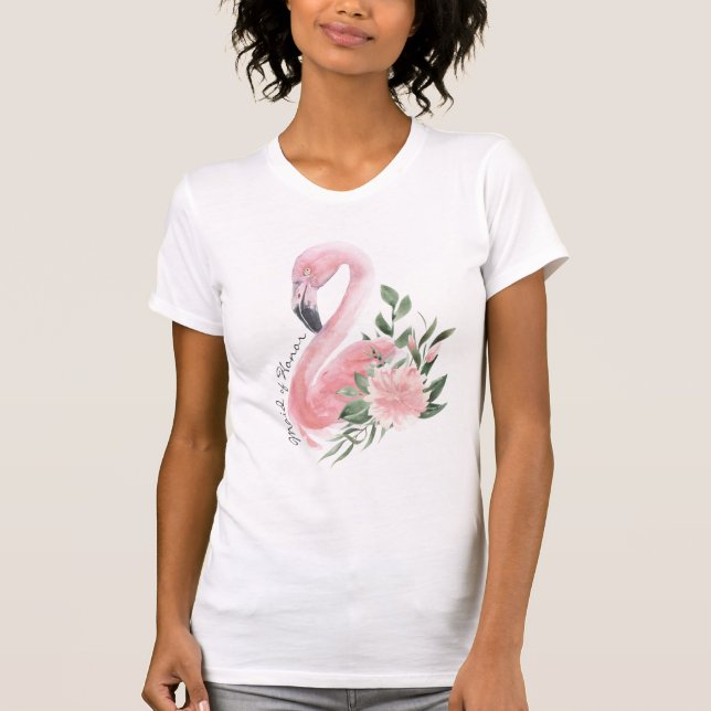 Camiseta Criada rosada de Flamingo, Boda tropical de honor (Anverso)