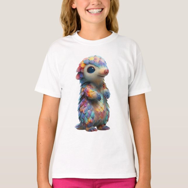 Camiseta Criatura de Pangolín Pastel Escamado Arcoíris para (Anverso)
