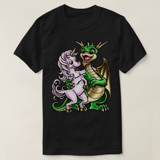 Camiseta Criatura del abrazo de la amistad entre dragón y u (Diseño del anverso)
