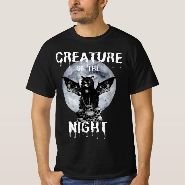 Camiseta Criatura masculina/unisex del gato nocturno (Anverso)