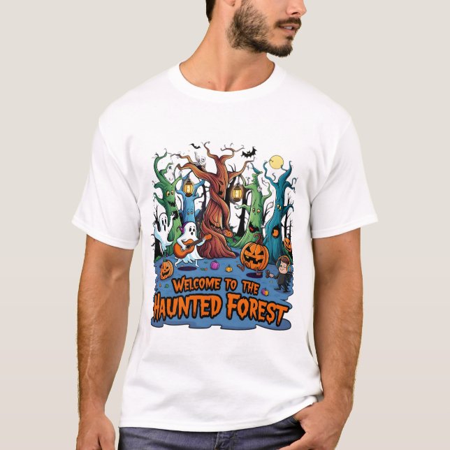 Camiseta Criaturas alegres en un bosque atormentado (Anverso)