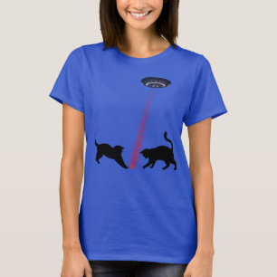Camiseta Criaturas Divertidas Gatos jugando con Punto Láser