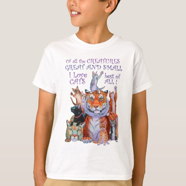 Camiseta ¡Criaturas grandes y pequeñas gatos! (Anverso)