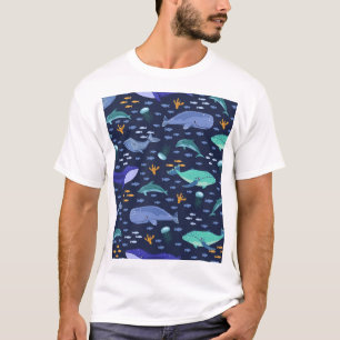 Camiseta Criaturas marinas: ballenas, patrón de medusas.