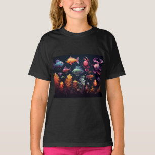 Camiseta Criaturas submarinas coloridas sobre negro
