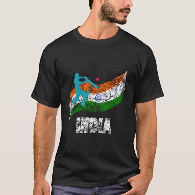 Camiseta Cricket indio con bandera de la India (Anverso)