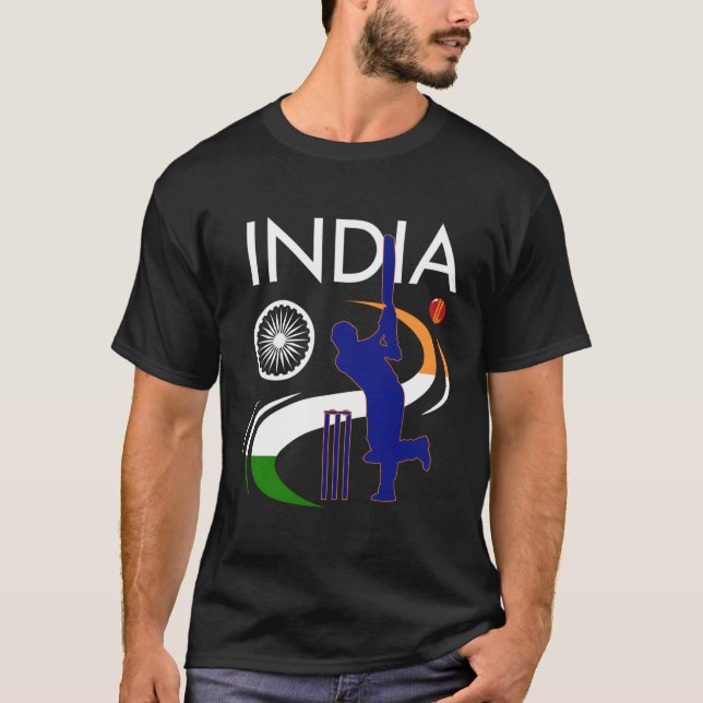 Camiseta Cricket indio con la bandera india en el pincel (Anverso)