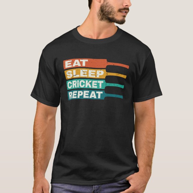 Camiseta Cricket Player Eat Sleep Cricket Repeat Retro (Anverso)