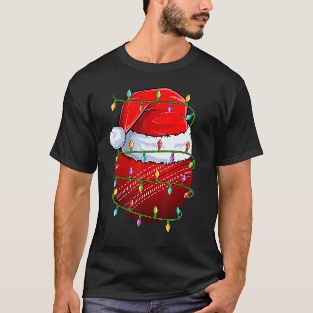 Camiseta Cricket Sports  Xmas Lights Cricket Ball Christmas (Anverso)
