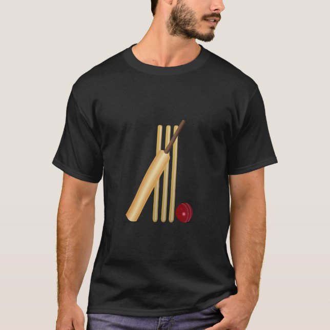 Camiseta Cricket, wicket, batas y bolas (Anverso)
