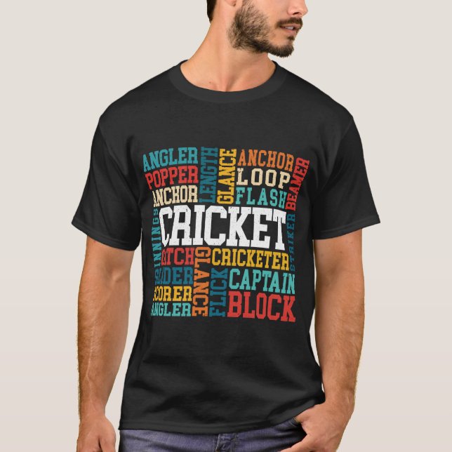 Camiseta Cricket Word Cloud Cricketer Bat And Ball Player C (Anverso)