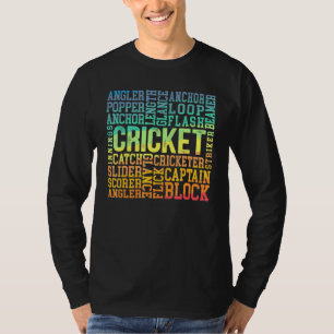 Camiseta Cricket Word Cloud Cricketer Bat And Ball Player C