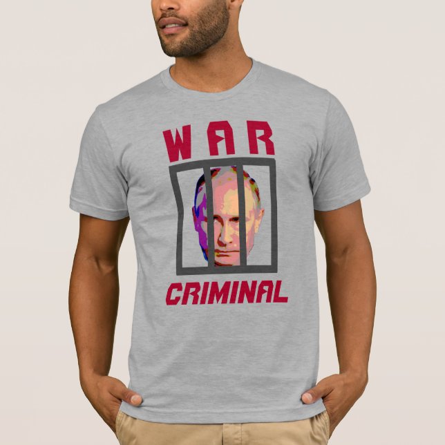 Camiseta Crimen de guerra de Vladimir Putin tras las rejas (Anverso)