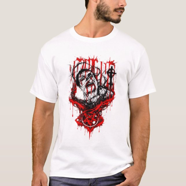 Camiseta Crimson Martyr – Gothic Horror Metal Design (Anverso)
