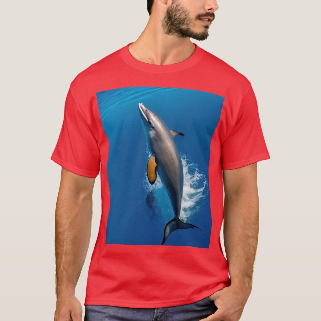 Camiseta "Crimson Ocean: Dolphin Delight Tee" (Anverso)