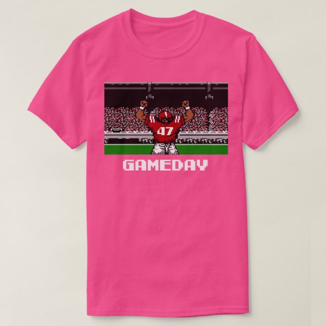 Camiseta Crimson y Cream Gameday Retro Linebacker de 8 bits (Diseño del anverso)
