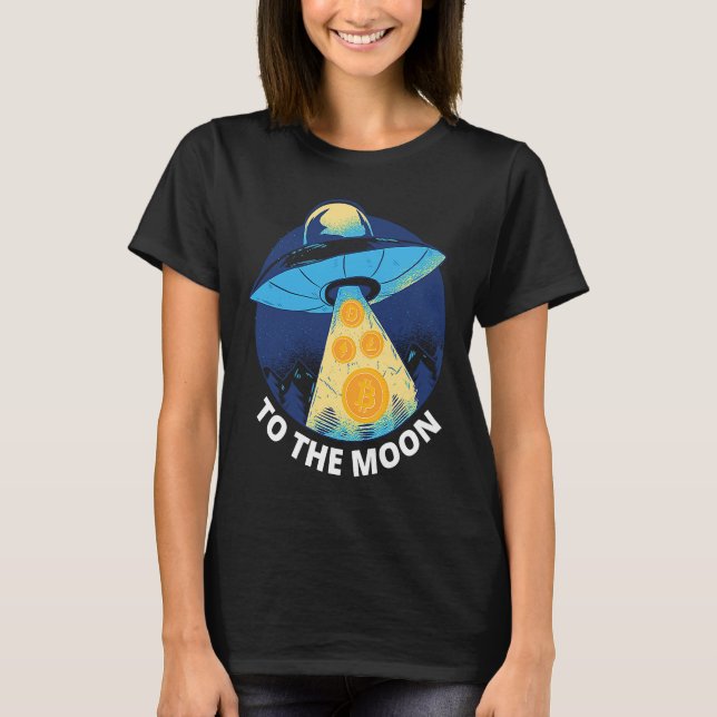 Camiseta Cripto de OVNI a la criptodivisa de la luna Bitcoi (Anverso)