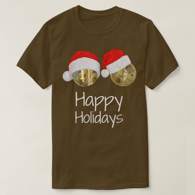 Camiseta Criptodivisas Bitcoin Ethereum Santa Hat HAPPY (Diseño del anverso)