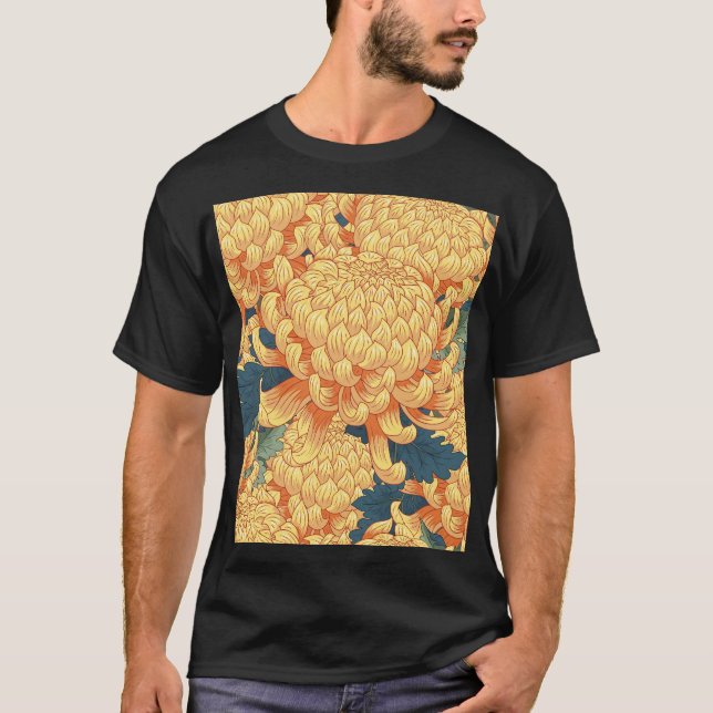 Camiseta Crisantemo japonés: patrón floral amarillo. (Anverso)