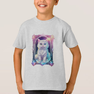 Camiseta Cristal Cat Purple Black Plaid Curte White Kitten