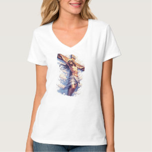 Camiseta cristiana de cuello en V para mujer Jesús