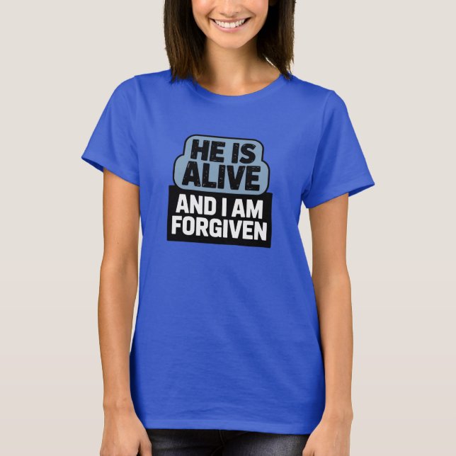 Camiseta cristiana de mujeres. ÉL ESTÁ VIVO (Anverso)