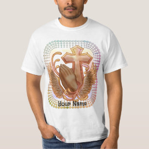 Camiseta Cristiana Manos de Oración en Sepia