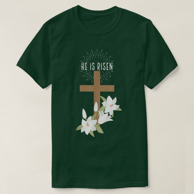 Camiseta Cristiano de Pascua Se Levanta Jesús Feliz Cruz Fl (Diseño del anverso)