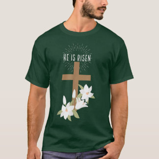 Camiseta Cristiano de Pascua Se Levanta Jesús Feliz Cruz Fl