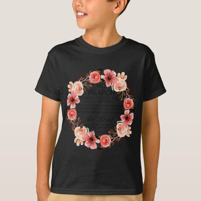 Camiseta Cristiano floral sin arma formada contra ti Bibl (Anverso)