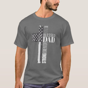 Camiseta Cristianos Bendecidos Papá Americanos Bandera Reli