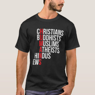 Camiseta Cristianos budistas musulmanes ateos hindúes judío
