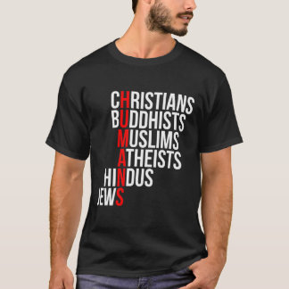 Camiseta Cristianos budistas musulmanes ateos hindúes judío
